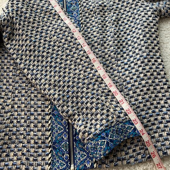 Chico's Woven Paisley Trim Blue Zip Up Blazer 2 (12/14) - Picture 11 of 11